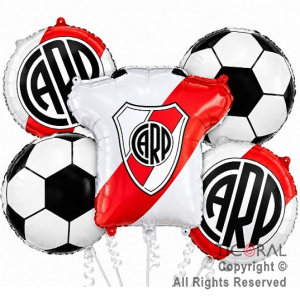 SET DE GLOBOS METALIZADO RIVER PLATE ESCUDO 5 UNIDADES